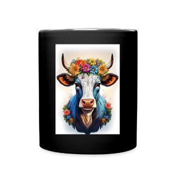 Cow with flower wreath - Full Colour Mug - black - Front