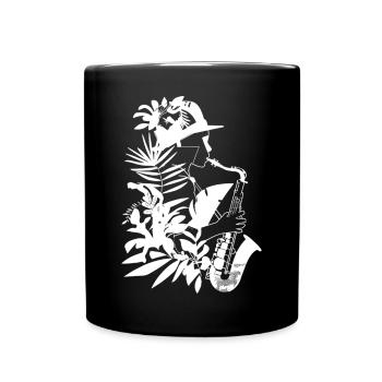 Weiblicher Saxophonist Comic Look - Tasse einfarbig - Schwarz - Vorne