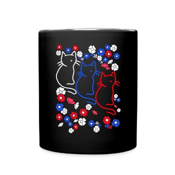 80s 90s Retro Cat Cats Flowers Flower - Full Colour Mug - black - Front