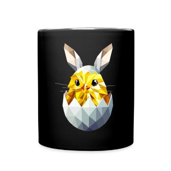 Geometrisches Osterküken im Ei mit Hasenohren - Tasse einfarbig - Schwarz - Vorne
