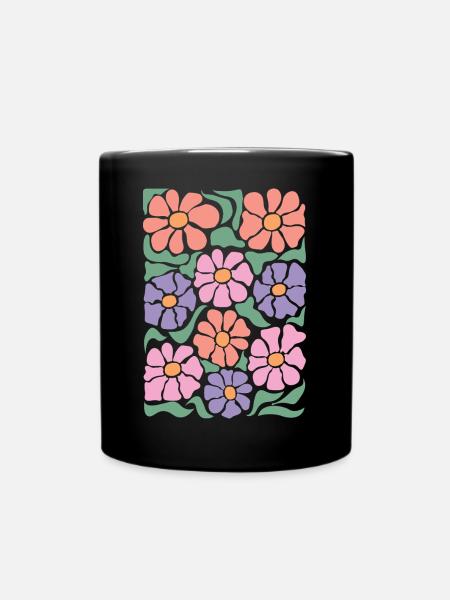 Boho Flora Blumen - Tasse einfarbig - Schwarz
