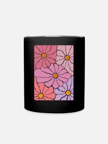 Boho Flora Blumen - Tasse einfarbig - Schwarz