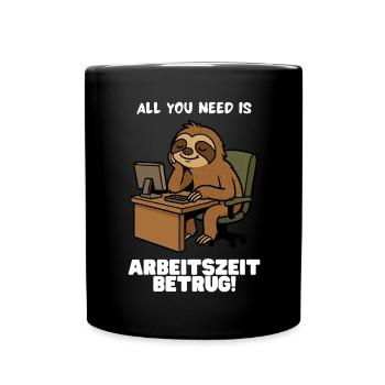 Arbeitszeitbetrug Faultier - Tasse einfarbig - Schwarz - Vorne