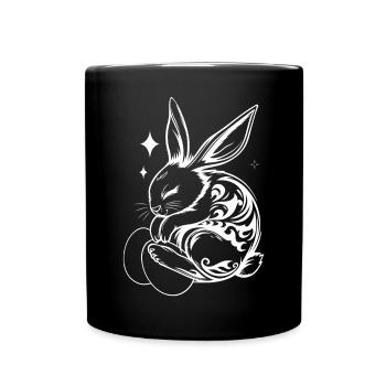 Schlafender Osterhase mit Tribal und Eiern - Tasse einfarbig - Schwarz - Vorne