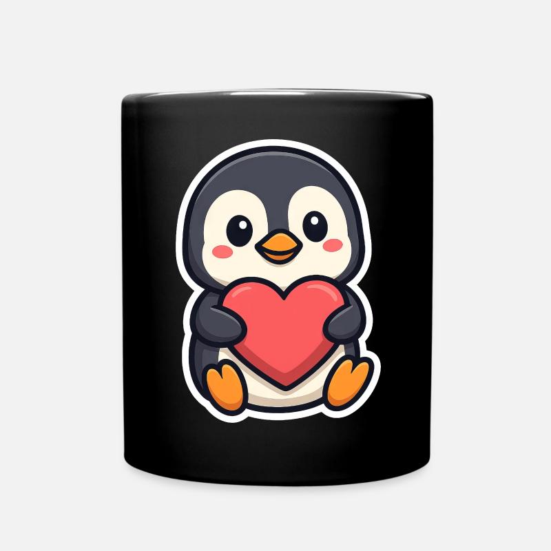 Pinguin verliebt Herz Freundschaft Valentinstag - Tasse einfarbig - Schwarz