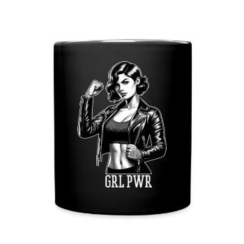 Strong Woman GRL PWR Rockabilly Leather Jacket Gift - Full Colour Mug - black - Front
