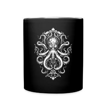 Octopus Ornament – Tattoo in White - Full Colour Mug - black - Front