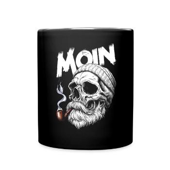 Moin Skull Totenkopf Pfeife Hamburg Plattdeutsch - Tasse einfarbig - Schwarz - Vorne