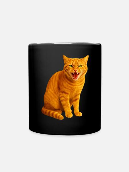Fauchende orange getigerte Katze - Tasse einfarbig - Schwarz
