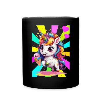 Kinder Einhorn Eis Retro Mädchen Jungen - Tasse einfarbig - Schwarz - Vorne