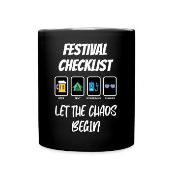 Festival Checklist – Let the Chaos Begin - Full Colour Mug - black - Front