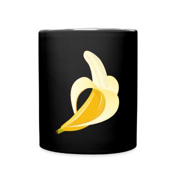 Leuchtend gelbe Banane – geschältes Motiv - Tasse einfarbig - Schwarz - Vorne