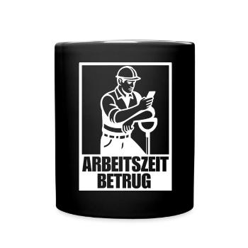 Arbeitszeitbetrug Shirt – Bauarbeiter am Handy - Tasse einfarbig - Schwarz - Vorne