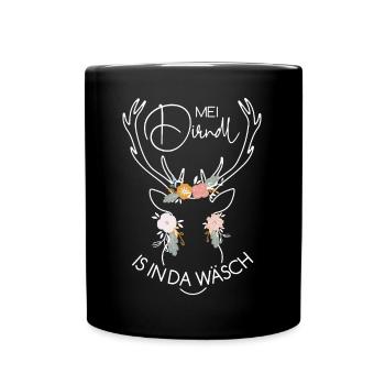 Feenhaftes Rentier mit Blumenkranz Trachtenshirt - Tasse einfarbig - Schwarz - Vorne