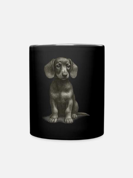 "Kleines Schlappohr" - Welpe Dackel - Tasse einfarbig - Schwarz