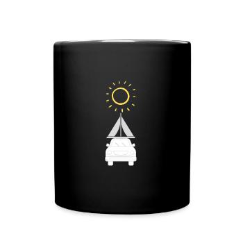 Dachzelt Camping, Sonne - Tasse einfarbig - Schwarz - Vorne