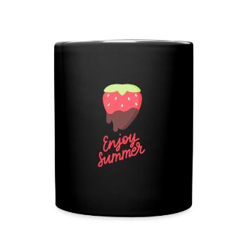 enjoy summer sommer erdbeere schokolade - Tasse einfarbig - Schwarz - Vorne