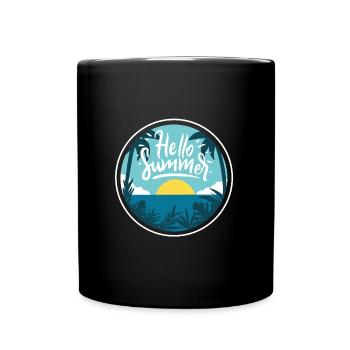 hello summer summer sea palm trees - Full Colour Mug - black - Front