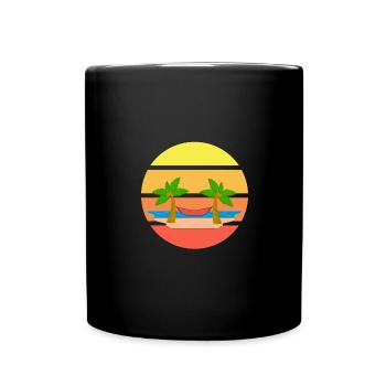 Palmen Strand Smilie Lachen Gesicht - Tasse einfarbig - Schwarz - Vorne