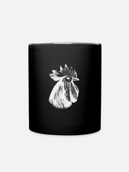 Rooster head white - Full Colour Mug - black