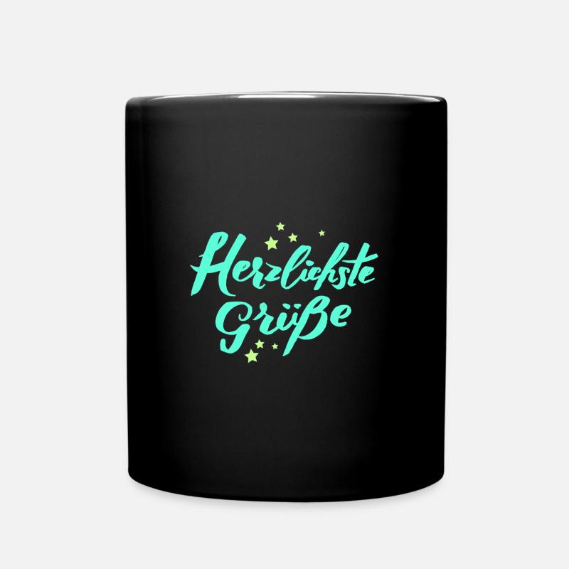 Herzlichste Grüße Gruß Herzlichen Glückwunsch - Tasse einfarbig - Schwarz