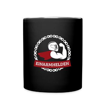 Einarmhelden 2-farbig (weiß/rot + Schrift weiß) - Tasse einfarbig - Schwarz - Vorne