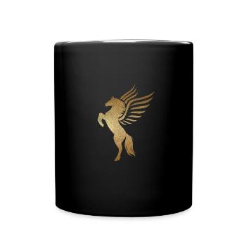 Goldenes Pferdemotiv mit Flügeln - Horse - Tasse einfarbig - Schwarz - Vorne