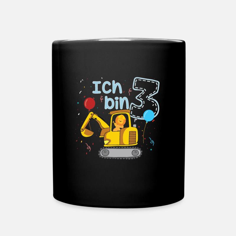Kinder Geburtstag Geschenk Ich bin 3 - Bagger - Tasse einfarbig - Schwarz