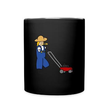 Jardinière avec tondeuse à gazon - Mug uni - noir - Devant