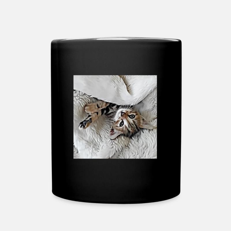 Cute little kitten lying upside down on the back - Full Colour Mug - black