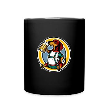 Dackel trinkt Bier - Tasse einfarbig - Schwarz - Vorne