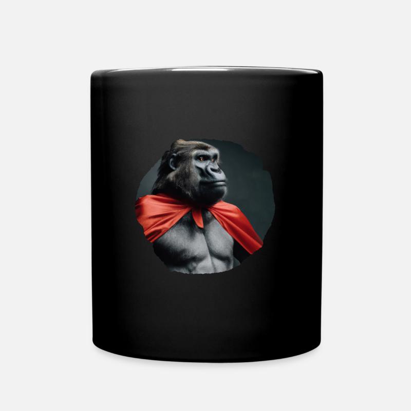 Gorilla as superhero with red cape - Full Colour Mug - black