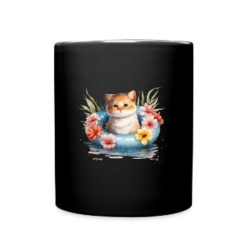 Égout Aquarelle Chat Anneaux de Natation - Mug uni - noir - Devant
