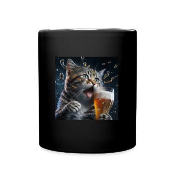 Crazy cat drinking beer - Full Colour Mug - black - Front
