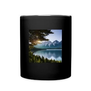 Idylischer See mit Bergen - Tasse einfarbig - Schwarz - Vorne