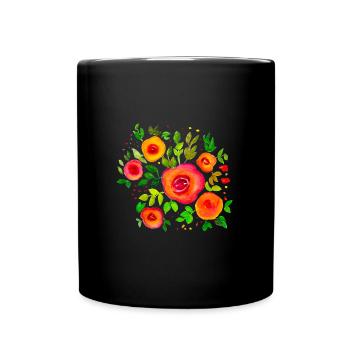 Bright Flowers Floral Bouquet Watercolor - Full Colour Mug - black - Front