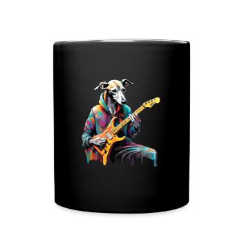 Cool Whippet Playing Electric Guitar - Full Colour Mug - black - Front