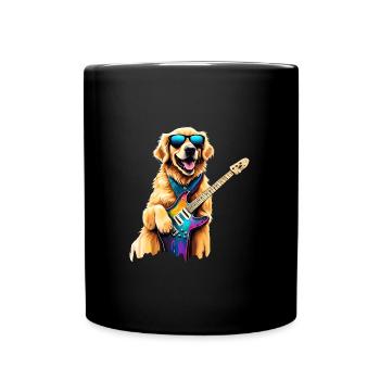 Golden Retriever en lunettes de soleil jouant de la guitare - Mug uni - noir - Devant
