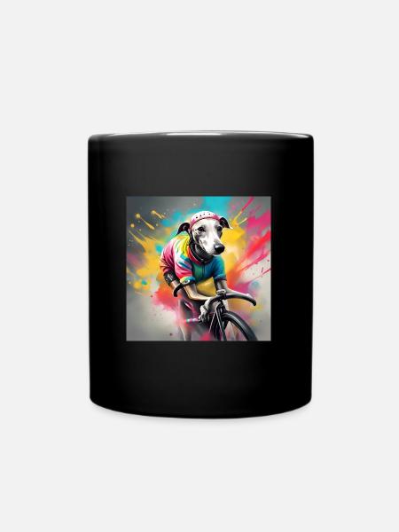 Whippet Sports Racing Cyclist - Full Colour Mug - black
