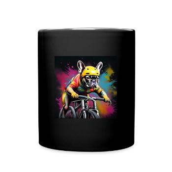 French Bulldog Sports Racing Cyclist - Full Colour Mug - black - Front
