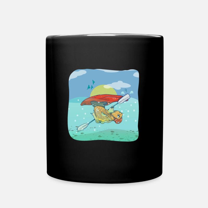 Fish paddling a kayak - Tasse einfarbig - Schwarz
