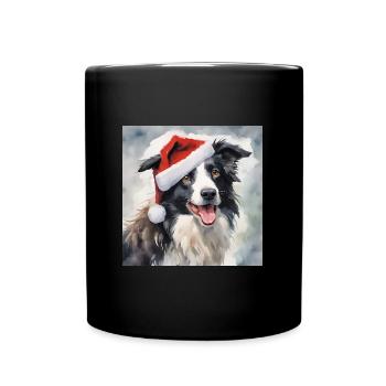 Border Collie Christmas Santa Hat - Full Colour Mug - black - Front