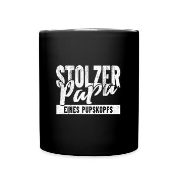 Stolzer Papa eines Pupskopf - Tasse einfarbig - Schwarz - Vorne