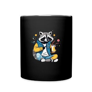 Süßer Waschbär mit Bananenmilch - Tasse einfarbig - Schwarz - Vorne