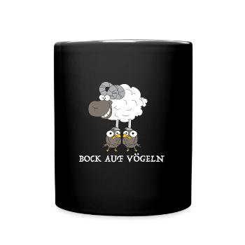 Bock auf Vögeln | Schaf, Vogel, lustige Sprüche - Tasse einfarbig - Schwarz - Vorne