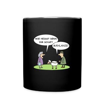 Mählanie | Schaf, lustige Bilder, Tiere, Tierliebe - Tasse einfarbig - Schwarz - Vorne