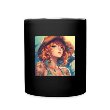 ANIME Girl with hat, Summer - Full Colour Mug - black - Front