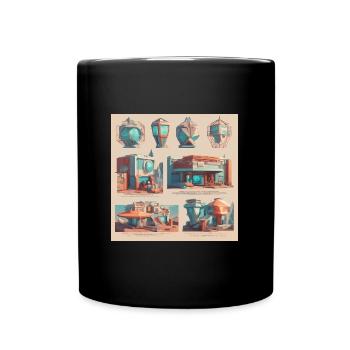 retro-futurism,1950s,lowpoly,artwork,scetch - Full Colour Mug - black - Front