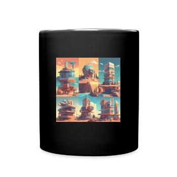 retro-futurism,1950s,lowpoly,artwork,scetch - Full Colour Mug - black - Front