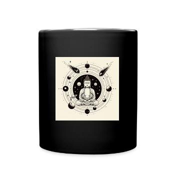 Space-Buddha schwarzweiß - Tasse einfarbig - Schwarz - Vorne
